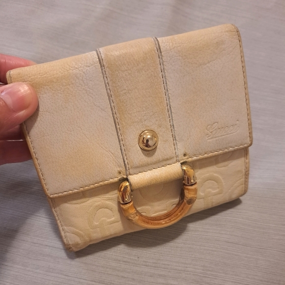 Gucci ivory white bamboo D-ring bifold wallet - Picture 1 of 14